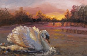 Swan at Sunrise، 2016، (زيت على ورق)