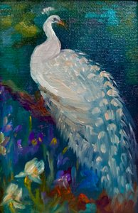 طاووس أبيض، 2025 (زيت على قماش) بواسطة لي كامبل