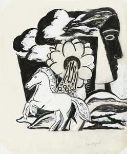 تربية الحصان والزهرة والرأس (رسم)