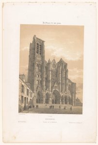 منظر لواجهة الكاتدرائية في بورجيه بورجيه. Façade de la cathédrale (العنوان على الكائن) فرنسا المعاصرة (عنوان المسلسل) La France de nos jours (عنوان السلسلة على الكائن) بواسطة ليون أوغست أسلينو