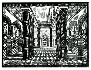 سينوغرافيا ليون باكست (1866-1924) ، رسام ومصمم ديكور روسي للفصل الثالث من "استشهاد القديس سيباستيان" لكلود ديبوسي (1862-1918) ، ليبريتو لغابرييل دانونزيو. القرن ال 20. بواسطة ليون باكست