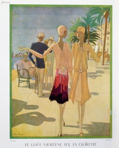 أشخاص من المألوف يتجولون في Croisette Promenade في مدينة كان ، رسم توضيحي من مجلة Femina ، عيد الميلاد عام 1927 (لون ليثو) بواسطة ليون بينيني