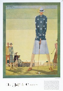 تصميم فستان الجولف من تصميم جين ريني ، لوحة أزياء من مجلة Femina ، عيد الميلاد عام 1926 (لون ليثو) بواسطة ليون بينيني