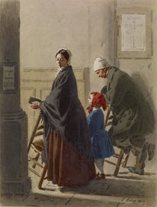 رجل وامرأة وفتاة في الصلاة في الكنيسة ، 1864 (مرحاض وجرافيت على ورق) بواسطة ليون هنري أنطوان لوار