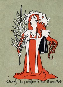 رسم كاريكاتوري لهنرييت روزين برنارد ديت سارة برنهارد (1844-1923) كمحفظة للفنون الجميلة - رسم توضيحي ليون ليبيجو (1863-1944) - نقش في "" Le sun-du-dimanche "