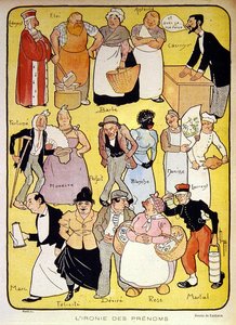 "مفارقة الأسماء" ، رسم توضيحي لأوائل القرن العشرين لمجلة "Le Rire" (لون ليثو)