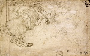 فارس في قتال مع غريفين ، القرن السادس عشر (silverpoint on paper) بواسطة ليوناردو دا فينشي