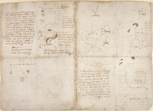 Arundel 263، f.135v، f.134 ، ملاحظات ورسوم بيانية عن الميكانيكا ؛ ملاحظات ورسومات تخطيطية حول مجاري الأنهار وتدفق المياه ، من "Codex Arundel" ، حوالي 1503 (قلم حبر وحبر على ورق) بواسطة ليوناردو دا فينشي