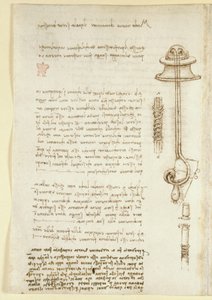 Arundel 263، f.24v ملاحظات ورسوم تخطيطية توضح دراسة ليوناردو لجهاز التنفس لغواص (1508) ، من "Codex Arundel" (قلم وحبر على ورق) بواسطة ليوناردو دا فينشي