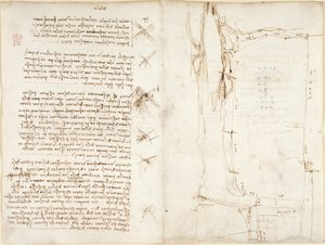 Arundel 263، f.276v، f.273r ، ملاحظات ورسوم تخطيطية عن الرياح ، بعنوان "del vento" بواسطة ليوناردو دا فينشي