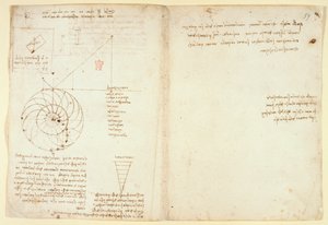 Arundel 263 f.44v، f.59 رسم تخطيطي لعين وأنف وجه في صورة جانبية ؛ ملاحظات حول الماء ، من "Codex Arundel" (قلم وحبر على ورق) بواسطة ليوناردو دا فينشي