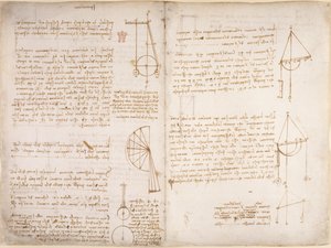 Arundel 263، f.67v، f.66 ملاحظات ورسوم بيانية عن الميكانيكا ، من "Codex Arundel" ، c.1503-5 (قلم حبر وحبر على ورق) بواسطة ليوناردو دا فينشي
