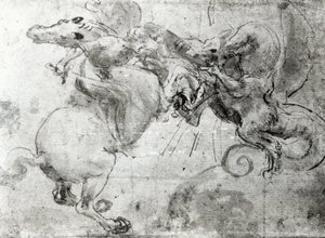 معركة بين راكب وتنين ، c.1482 (قلم قلم ، قلم وفرشاة على الورق) بواسطة ليوناردو دا فينشي