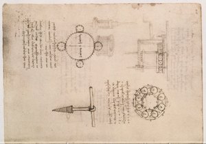 Codex Madrid I f.20, mechanical studies بواسطة ليوناردو دا فينشي