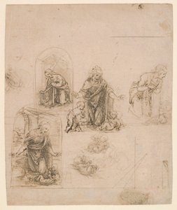 اسكتشات تركيبية للعذراء التي تعبد الطفل المسيح 1480-1485 (silverpoint) بواسطة ليوناردو دا فينشي