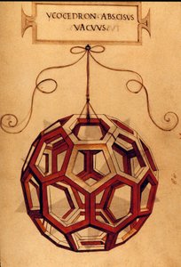 Geometry: “” An Icosahedron”” Page taken from the manuscript “” De divina proportione”” (On divine proportions) by mathematician Fra Luca Pacioli dit Luca di Borgo (1445-1517) illustrated by Leonardo da Vinci (1452-1519).1509. بواسطة ليوناردو دا فينشي