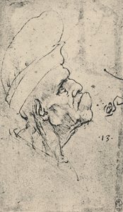 صورة بشعة لرجل يرتدي قبعة إلى اليمين ، c1480 1945 بواسطة ليوناردو دا فينشي