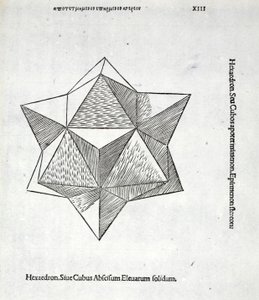 تم رفع Hexaedron بالكامل من "النسبة الإلهية" بواسطة Luca Pacioli (c.1445-1517) ، في الأصل حانة. البندقية ، 1509 بواسطة ليوناردو دا فينشي