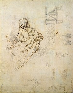 دراسات عن عذراء وطفل ورؤوس في الملف الشخصي والآلات ، c.1478-80 (قلم رصاص وحبر على ورق) بواسطة ليوناردو دا فينشي
