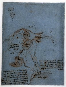 دراسة عن استغلال القوة المائية في الآلات الهيدروليكية (نوريا) ليونارد دي فينشي (ليوناردو دافنشي) (1452 - 1519). الرسم بالقلم والحبر. بواسطة ليوناردو دا فينشي