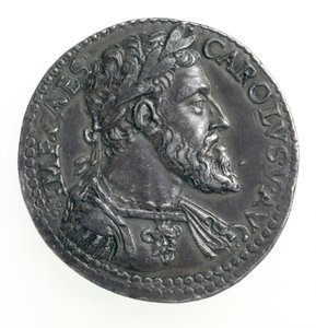Testone of Charles V (1500-58) دوق ميلان ، محفور بواسطة Dye ، 1535-56 (الوجه) (الفضة) (للخلف انظر 168055)