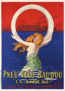 إعلان ملصق لإطارات الدراجات "La Sirene" من صنع Pneu Velo Baudou ، حوالي 1920