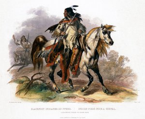 هندي أسود القدم يمتطي حصانًا ، 1843 بواسطة ليوبولد باير