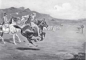 فرسان يونانيون يرمون الرمح ، رسم توضيحي من "تاريخ الأمم لهاتشينسون" ، 1915