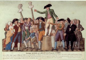المشهد الأول للثورة الفرنسية في باريس: في 12/7/1789 ، بعد إقالة الملك لجاك نيكر ، أثار كميل ديسمولين الحشود في القصر الملكي ودعا إلى ثورة ضد الحكومة. تمثال نصفي لجاك نيكر ولويس فيل بواسطة الإخوة ليسويور