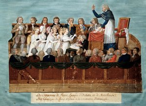 الثورة الفرنسية: "" مواطنو باريس يعرضون مجوهراتهم على المؤتمر الوطني "" Illustration des Freres Lesueur (القرن الثامن عشر). 1792-1795. متحف كارنافالي في باريس - الثورة الإنجليزية - مواطنو باريس يتبرعون بمجوهراتهم للناتي بواسطة الإخوة ليسويور