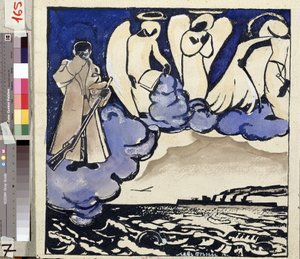 ""الحرب. روسيا. 1914 "" رمزية الحرب العالمية الأولى. جندي وملائكة. Pen and gouache by Lev Bruni (1894-1948) 1914 متحف الدولة للتاريخ والعمارة والفنون ، ريبينسك ، روسيا بواسطة ليف أليكساندروفيتش بروني