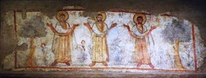 لوحة جدارية تظهر القديسين في العبادة ، قيسارية ، إسرائيل ، القرن 6-7 (الطلاء على الجص الجاف) بواسطة مدرسة ليفانتين مدرسة ليفانتين