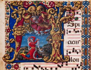 مكتبة Piccolomini: كتاب جوقة ، سمك القد. 1. أ ، صص. ٤ ظ مع "رؤيا إشعياء" ، بقلم ليبرالي دا فيرونا (حوالي 1445-1527/9). التفاصيل. بواسطة الليبراليون دا فيرونا