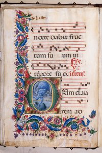 مكتبة Piccolomini: كتاب جوقة ، سمك القد. 20.5 ، صص. 36v مع "Aeolus" ، بواسطة Liberale da Verona (حوالي 1445 - 1527/9). بواسطة الليبراليون دا فيرونا