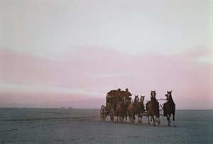 A Wells Fargo stagecoach on a modern publicity run on the Western Plains (photo) بواسطة غير معروف غير معروف