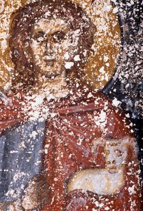 Christ, fresco in Byzantine church of Sotiras Christos, Vlithias, Crete, Greece (photo) بواسطة غير معروف غير معروف
