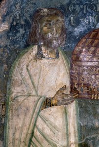 Fresco buyer of church of Agia Anna, holding model of church, fresco from 1642, Anisaraki, Crete, Greece بواسطة غير معروف غير معروف