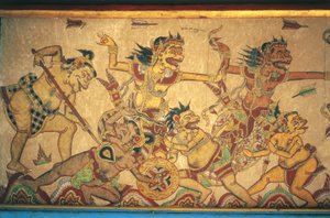 Frescoes depicting scenes of battles between gods and demons, Kertha Gosa pavilion, Klungkung Palace (Puri Agung Semarapura), Semarapura, Bali, Indonesia بواسطة غير معروف غير معروف