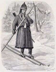 Lars Tuorda, Lappish athlete winning cross-country skiing competition organized in 1884 by Adolf Erick Nordenskjold, Indian ink drawing بواسطة غير معروف غير معروف
