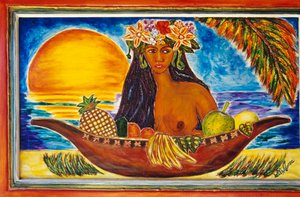 Painted glass depicting Polynesian woman, island of Moorea, Society Islands, French Polynesia (overseas territory of French Republic), detail بواسطة غير معروف غير معروف