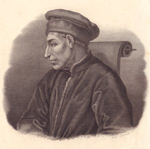 صورة لكوزيمو دي جيوفاني دي ميديشي ، المعروف أيضًا باسم إلدر أو باتر باتريا (1389-1464) ، نقش نحاسي بواسطة جي باساتي من لوحة بونتورمو بواسطة غير معروف غير معروف