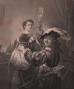 Rembrandt with his wife Saskia, engraving H Payne from painting by Rembrandt, from Payne