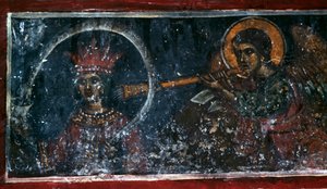 Saint playing the horn, fresco in the Church of Agios Ioannis Prodromos, Margarites, Crete, Greece (photo) بواسطة غير معروف غير معروف