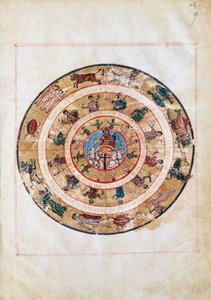 The Sun chariot and the signs of the Zodiac, miniature from an early Middle Ages manuscript, astronomical table by Ptolemy (ca 100-175), Hellenistic civilization بواسطة غير معروف غير معروف