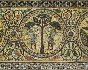 Two hunters with bows, detail from mosaic بواسطة غير معروف غير معروف