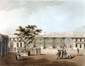 الجبهة الشمالية لقصر Tippoo ، بنغالور ، اللوحة 9 من "مشهد مصور في مملكة ميسور" ، نقشها H. Merke (fl.1800-20) حانة. بواسطة إدوارد أورم (1774 - 1820)