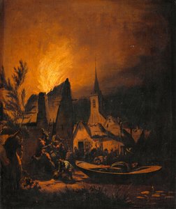 حريق في قرية ... بواسطة ليونيل هاميلتون رينويك