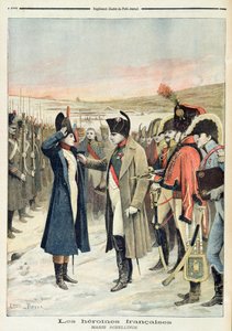 نابليون بونابرت (1769-1821) يقدم الضابطة ، ماري شلينك بميدالية في ساحة المعركة ، رسم توضيحي من "لو بيتيت جورنال" ، سبتمبر 1894