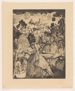 هيل المناظر الطبيعية مع الصياد Paysage romantique (العنوان الأصلي) بواسطة لوديويجك شلفهوت (توقيع الفنان)