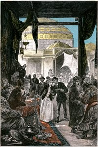سوق سمرقند (سمرقند الآن أو سمرقند في أوزبكستان)، رسم توضيحي لرواية جول فيرن quot;كلوديوس بومبارناكquot; طبعة هيتزل 1892 - رسم ليون بينيت (هيبوليت ليون بينيت) بواسطة ليون بينيت